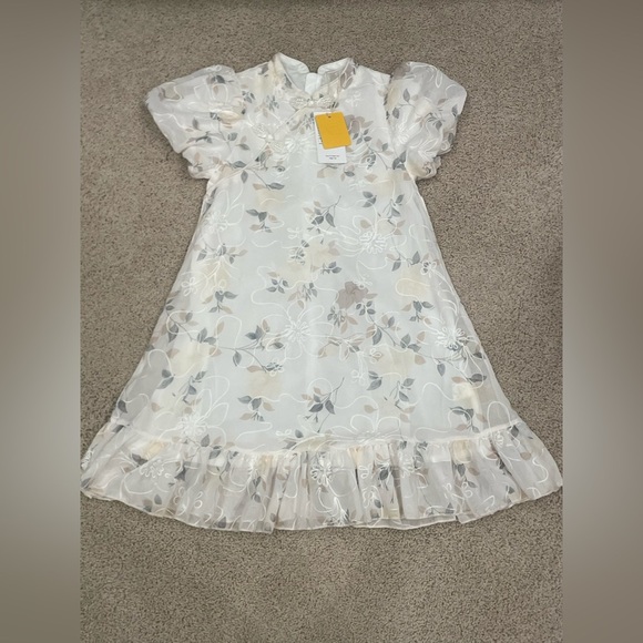 Girls Easter Church Baptism Dress Floral Spring Sheer Kids - Picture 1 of 7